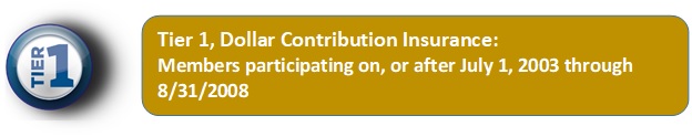 Tier 1, Dollar Contribution Insurance, members participating on or after July 1, 2003 through August 31, 2008
